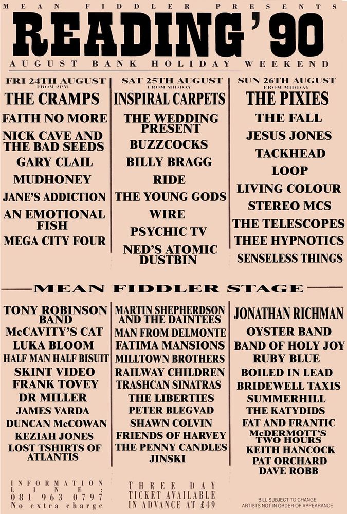 The Cramps, Faith No More, Nick Cave and The Bad Seeds, and others at Little John's Farm — August 24, 1990 concert flyer