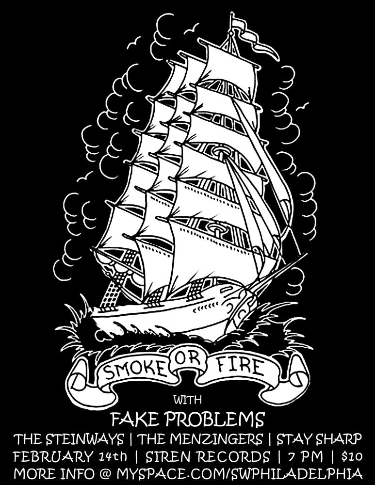 Smoke or Fire, Fake Problems, Steinways, and others at Siren Records in Doylestown, PA — February 14, 2008 concert flyer