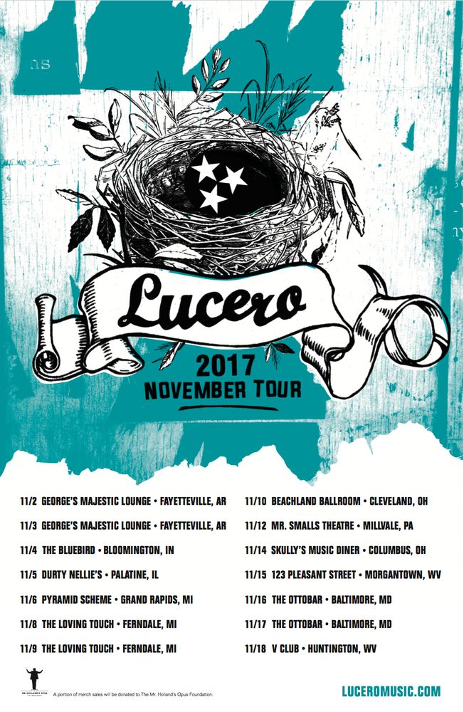 Lucero, Two Cow Garage at Mr Small's in Millvale, PA — November 12, 2017 concert flyer