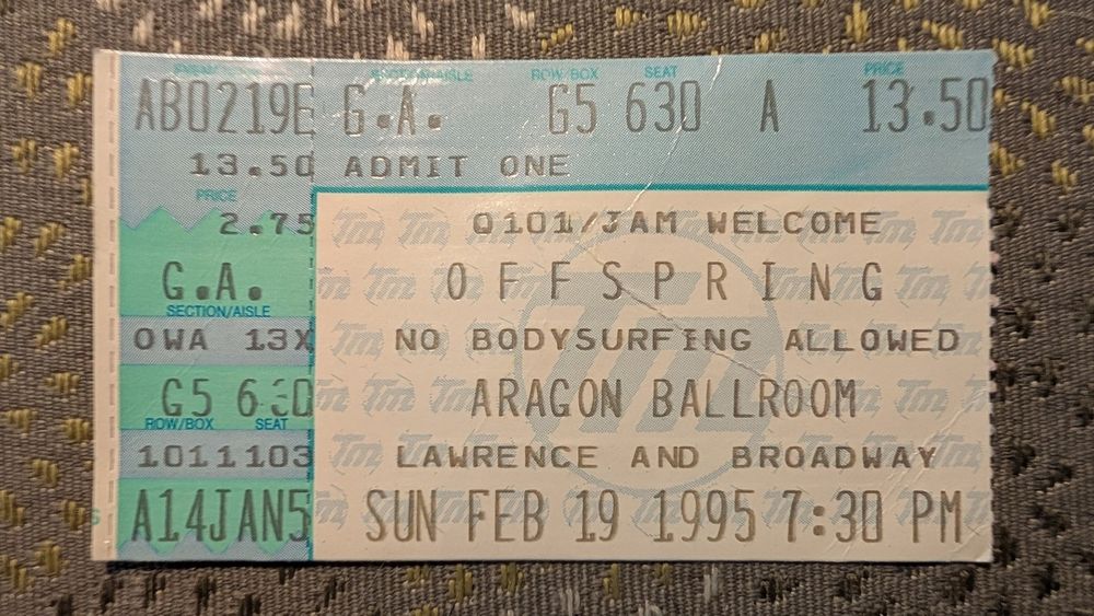 Quicksand, The Offspring, No Use For A Name at Aragon Ballroom in Chicago, IL — February 19, 1995 concert flyer