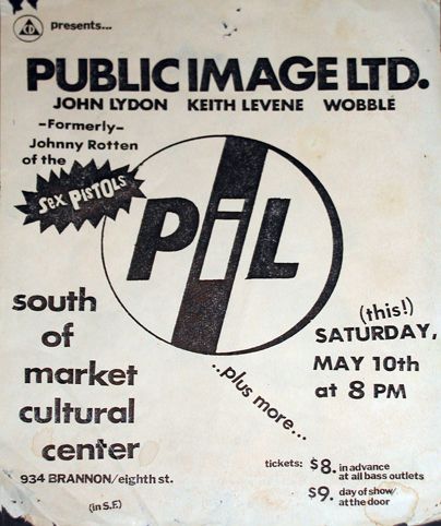 PIL, Flipper, Public Image Limited at Cultural Market Center in San Francisco, CA — May 10, 1980 concert flyer