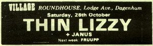 Thin Lizzy, Janus at Village Blues Club in Dagenham, England — October 26, 1974 concert flyer Thin Lizzy, Janus at Village Blues Club in Dagenham, England — October 26, 1974 concert flyer