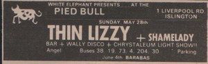 Thin Lizzy at Pied Bull in London, England — May 28, 1972 concert flyer Thin Lizzy at Pied Bull in London, England — May 28, 1972 concert flyer
