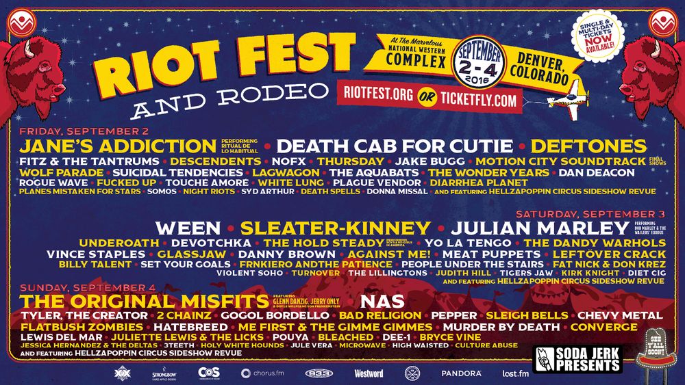 Ween, Sleater-Kinney, Julian Marley, and others at National Western Complex — September 3, 2016 concert flyer