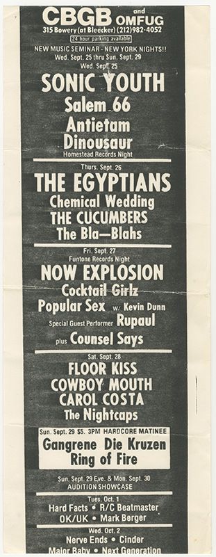 Sonic Youth, Dinosaur, Salem 66, and others at CBGB's in New York, NY — September 25, 1985 concert flyer