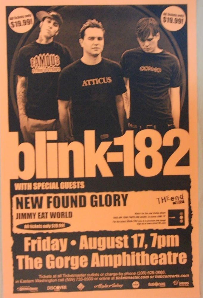 Jimmy Eat World, Blink-182, New Found Glory at Gorge Amphitheater — August 17, 2001 concert flyer