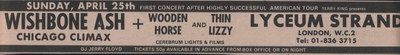 Thin Lizzy at Lyceum Theatre in London, England — April 25, 1971 concert flyer Thin Lizzy at Lyceum Theatre in London, England — April 25, 1971 concert flyer