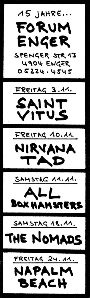 Tad, Nirvana at Forum in Enger, Germany — November 10, 1989 concert flyer