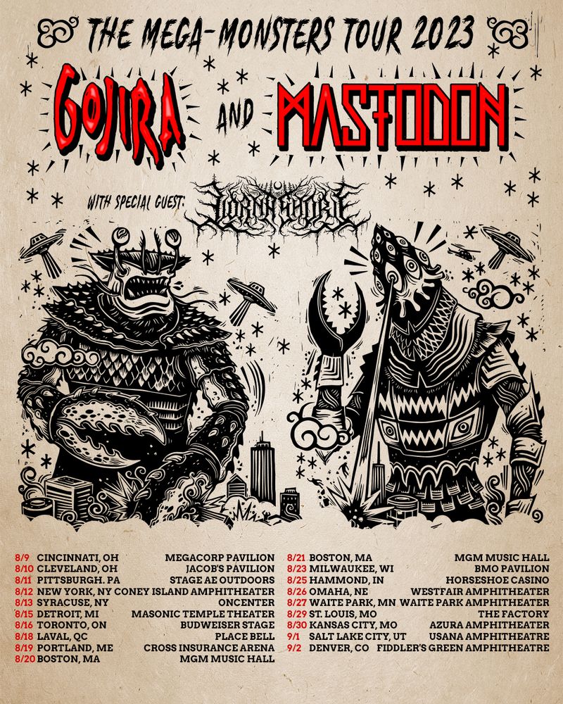 Mastodon, Gojira, Lorna Shore at Fiddler's Green Amphitheatre in Englewood, CO — September 2, 2023 concert flyer