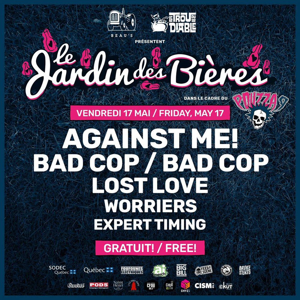 Against Me!, Bad Cop/Bad Cop, Worriers at Jardin des Bières in Montreal, Canada — May 17, 2019 concert flyer