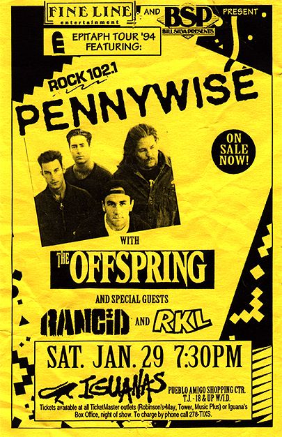 Pennywise, The Offspring, Rancid, and others at Iguana's in Tijuana, Mexico — January 29, 1994 concert flyer