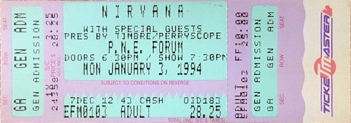 Nirvana, Butthole Surfers, Chokebore, and others at Vancouver Forum in Vancouver, Canada — January 3, 1994 concert flyer Nirvana, Butthole Surfers, Chokebore, and others at Vancouver Forum in Vancouver, Canada — January 3, 1994 concert flyer
