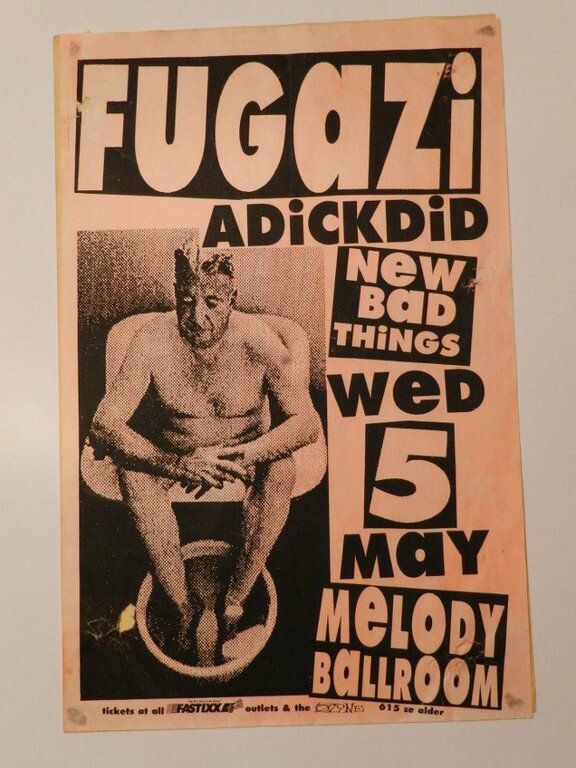 Fugazi, Adickdid, New Bad Things at Melody Ballroom in Portland, OR — May 5, 1993 concert flyer