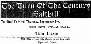 Thin Lizzy at Turn of the Century in Galway — September 9, 1971 concert flyer Thin Lizzy at Turn of the Century in Galway — September 9, 1971 concert flyer