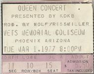 Thin Lizzy, Queen at Arizona Veterans Memorial Coliseum in Phoenix, AZ — March 1, 1977 concert flyer Thin Lizzy, Queen at Arizona Veterans Memorial Coliseum in Phoenix, AZ — March 1, 1977 concert flyer