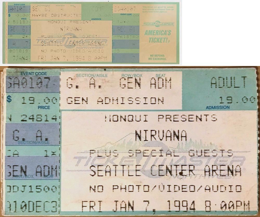 Nirvana, Butthole Surfers, Chokebore at Mercer Arena in Seattle, WA — January 7, 1994 concert flyer Nirvana, Butthole Surfers, Chokebore at Mercer Arena in Seattle, WA — January 7, 1994 concert flyer