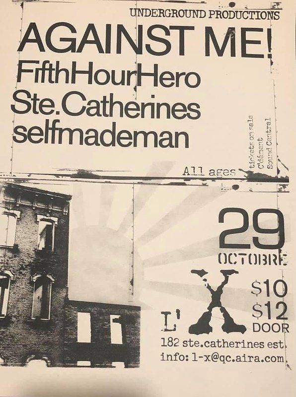 Against Me!, Fifth Hour Hero, Sainte Catherines, and others at L'X — October 29, 2003 concert flyer