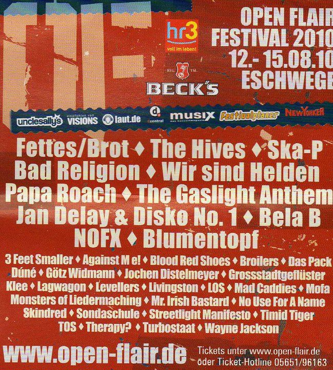 Against Me! at Werdchen in Eschwege, Germany — August 14, 2010 concert flyer