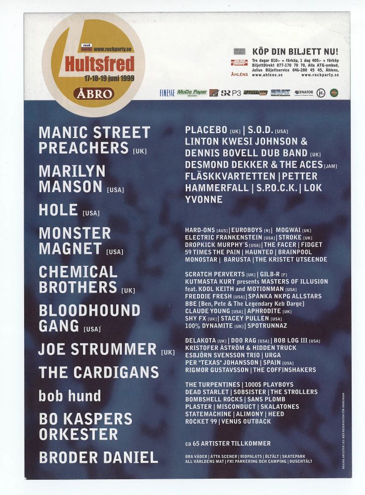 Dropkick Murphys, Sick Of It All, Joe Strummer in Hultsfred, Sweden — June 17, 1999 concert flyer
