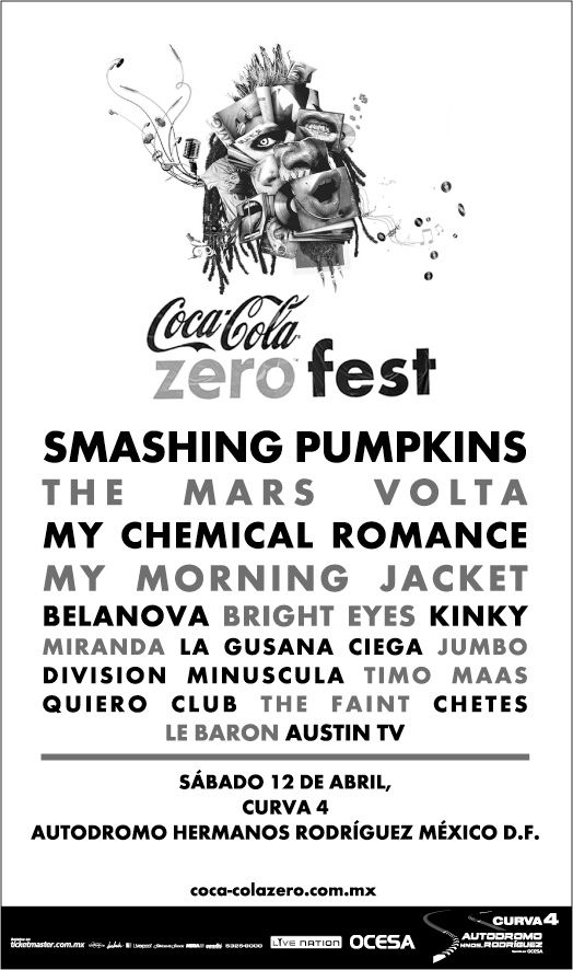 The Mars Volta, The Smashing Pumpkins, My Chemical Romance, and others at Autódromo Hermanos Rodríguez in Mexico City, Mexico — April 12, 2008 concert flyer