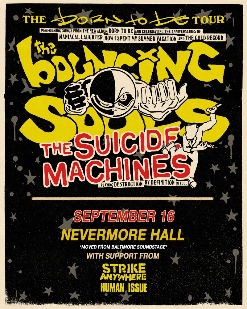 The Suicide Machines, The Bouncing Souls, Strike Anywhere, and others at Nevermore Hall in Baltimore, MD — September 16, 2026 concert flyer