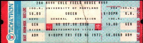 Thin Lizzy, Queen at Cole Field House in College Park, MD — February 4, 1977 concert flyer Thin Lizzy, Queen at Cole Field House in College Park, MD — February 4, 1977 concert flyer