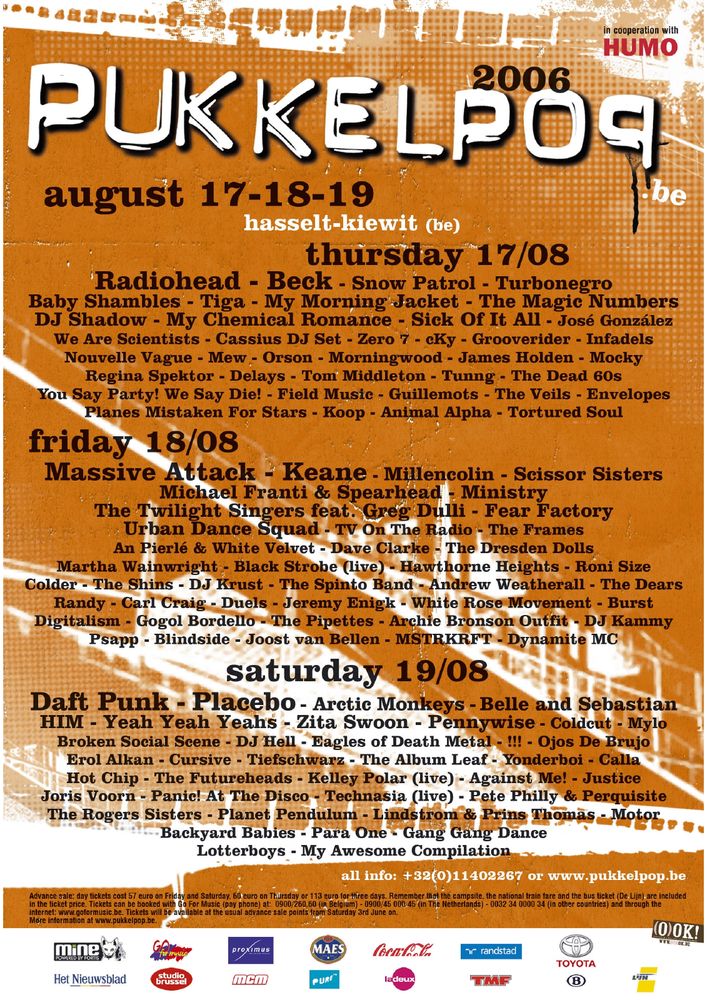 Pennywise, Against Me! at Pukkelpop Festival — August 19, 2006 concert flyer