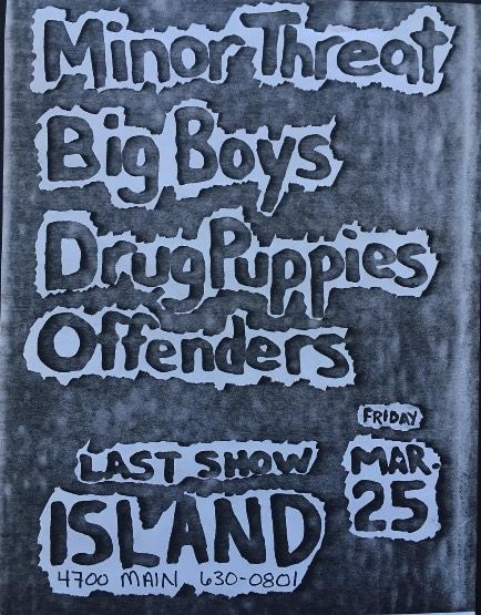 Minor Threat, Big Boys, Offenders, and others at Rock Island — March 25, 1983 concert flyer