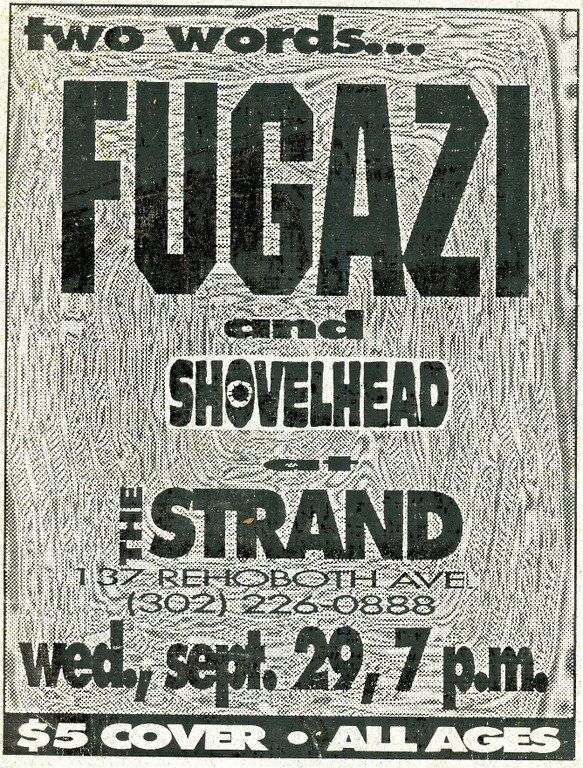Fugazi at Strand in Rehoboth Beach, DE — September 29, 1993 concert flyer