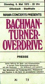 Thin Lizzy, Bachman-Turner Overdrive at Stadthalle Offenbach in Offenbach — May 6, 1975 concert flyer Thin Lizzy, Bachman-Turner Overdrive at Stadthalle Offenbach in Offenbach — May 6, 1975 concert flyer