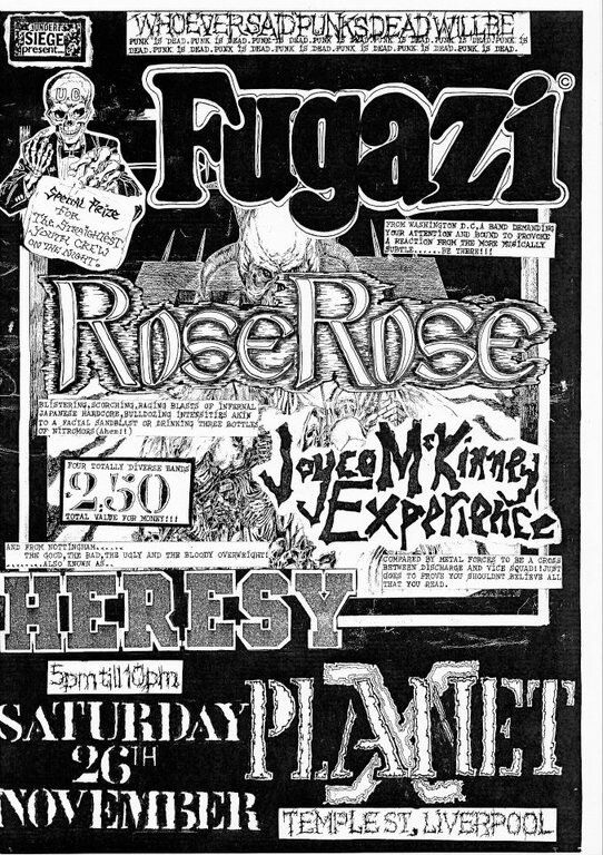 Fugazi at Planet X in Liverpool, England — November 26, 1988 concert flyer