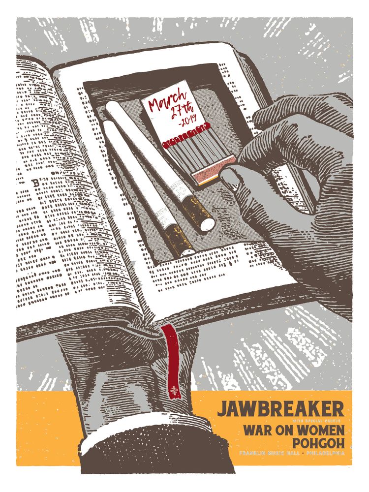 Jawbreaker, War On Women, Pohgoh at Franklin Music Hall in Philadelphia, PA — March 27, 2019 concert flyer Jawbreaker, War On Women, Pohgoh at Franklin Music Hall in Philadelphia, PA — March 27, 2019 concert flyer