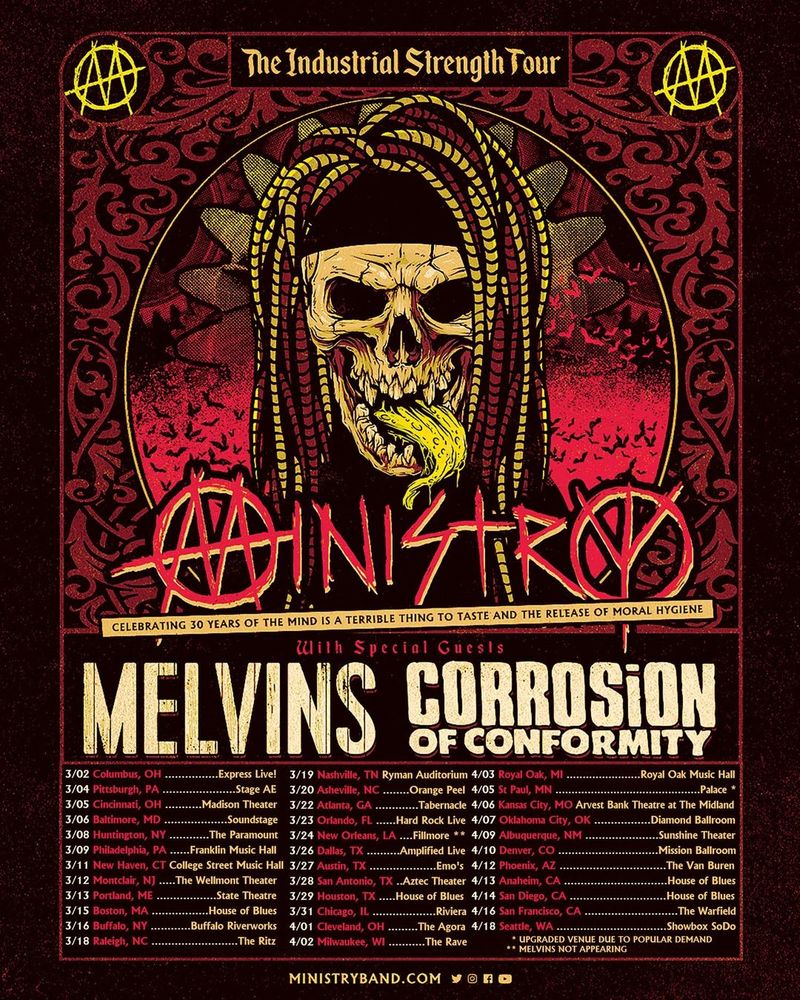 The Melvins, Ministry, Corrosion of Conformity at Diamond Ballroom in Oklahoma City, OK — April 7, 2022 concert flyer