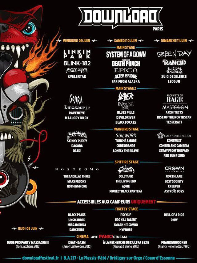 Mastodon, Dagoba, Converge, and others at Base Aérienne 217 in Bretigny Sur Orge, France — June 11, 2017 concert flyer