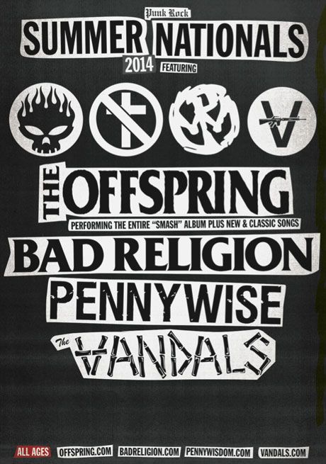 Bad Religion, The Offspring, Pennywise, and others at Shoreline Amphitheater in Mountain View, CA — August 31, 2014 concert flyer Bad Religion, The Offspring, Pennywise, and others at Shoreline Amphitheater in Mountain View, CA — August 31, 2014 concert flyer