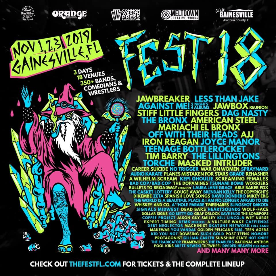 Against Me!, Jawbox, Joyce Manor, and others at Bo Diddley Plaza in Gainesville, FL — November 2, 2019 concert flyer