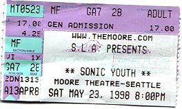 Sonic Youth, Fuck, Climax Golden Twins at Moore Theatre in Seattle, WA — May 23, 1998 concert flyer