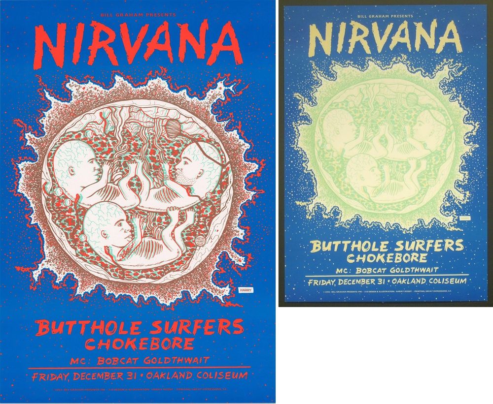 Nirvana, Butthole Surfers, Chokebore at Oakland Arena in Oakland, CA — December 31, 1993 concert flyer
