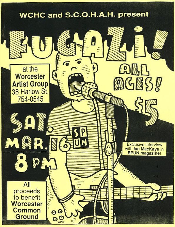 Fugazi at Worcester Artist Group in Worcester, MA — March 16, 1991 concert flyer