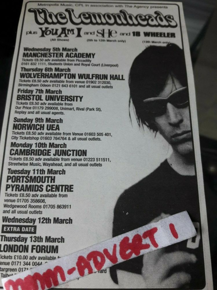 The Lemonheads, You Am I at Manchester Academy — March 5, 1997 concert flyer