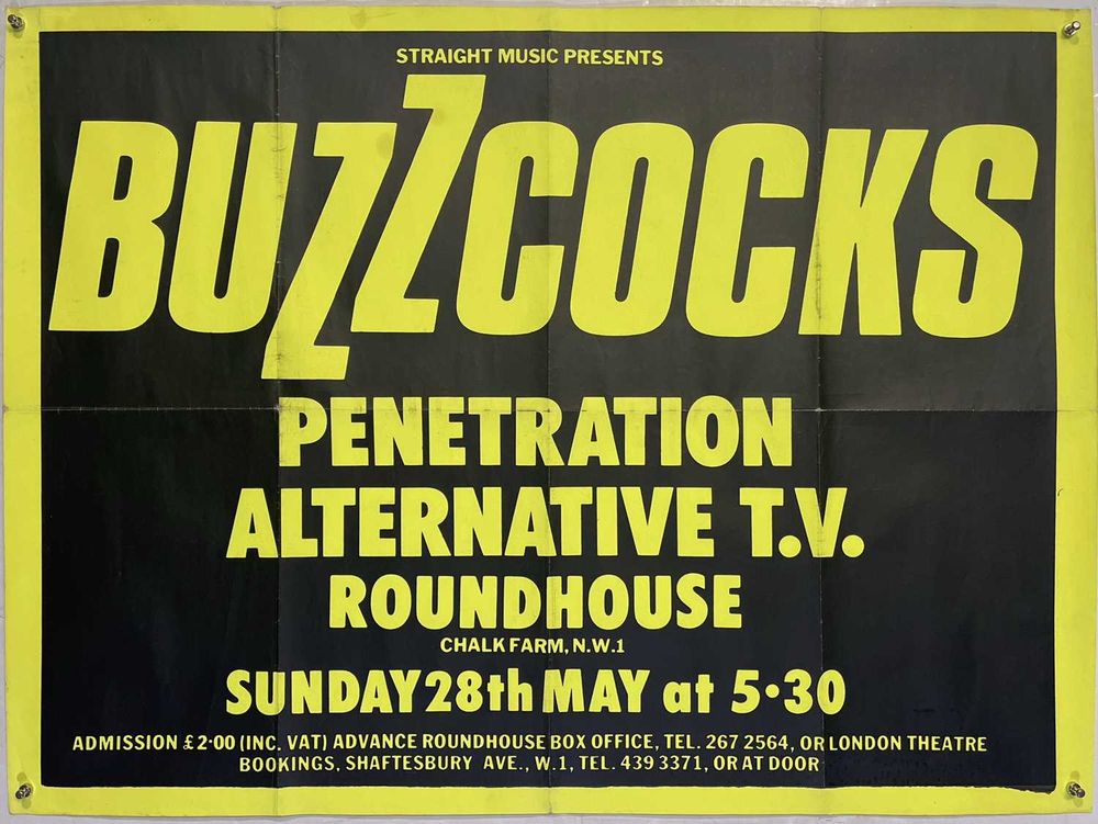 The Buzzcocks, Alternative TV, Penetration at Roundhouse in Camden, England — May 28, 1978 concert flyer The Buzzcocks, Alternative TV, Penetration at Roundhouse in Camden, England — May 28, 1978 concert flyer