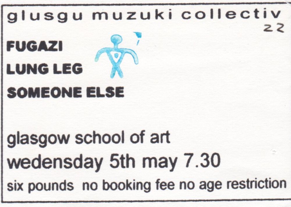 Fugazi at Art School in Glasgow, Scotland — May 5, 1999 concert flyer