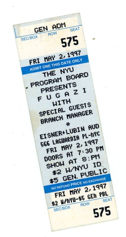 Fugazi, Branch Manager at New York University — May 2, 1997 concert flyer