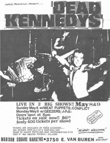 Dead Kennedys, JFA, Meat Puppets, and others at Madison Square Gardens in Phoenix, AZ — May 22, 1983 concert flyer