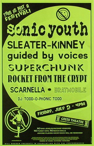 Rocket from the Crypt, Guided By Voices, Sonic Youth, and others at Greek Theatre — July 2, 1999 concert flyer