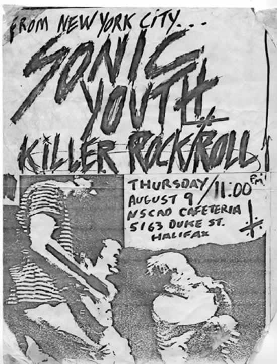 Sonic Youth at NSCAD Cafeteria in Halifax, Canada — August 9, 1984 concert flyer
