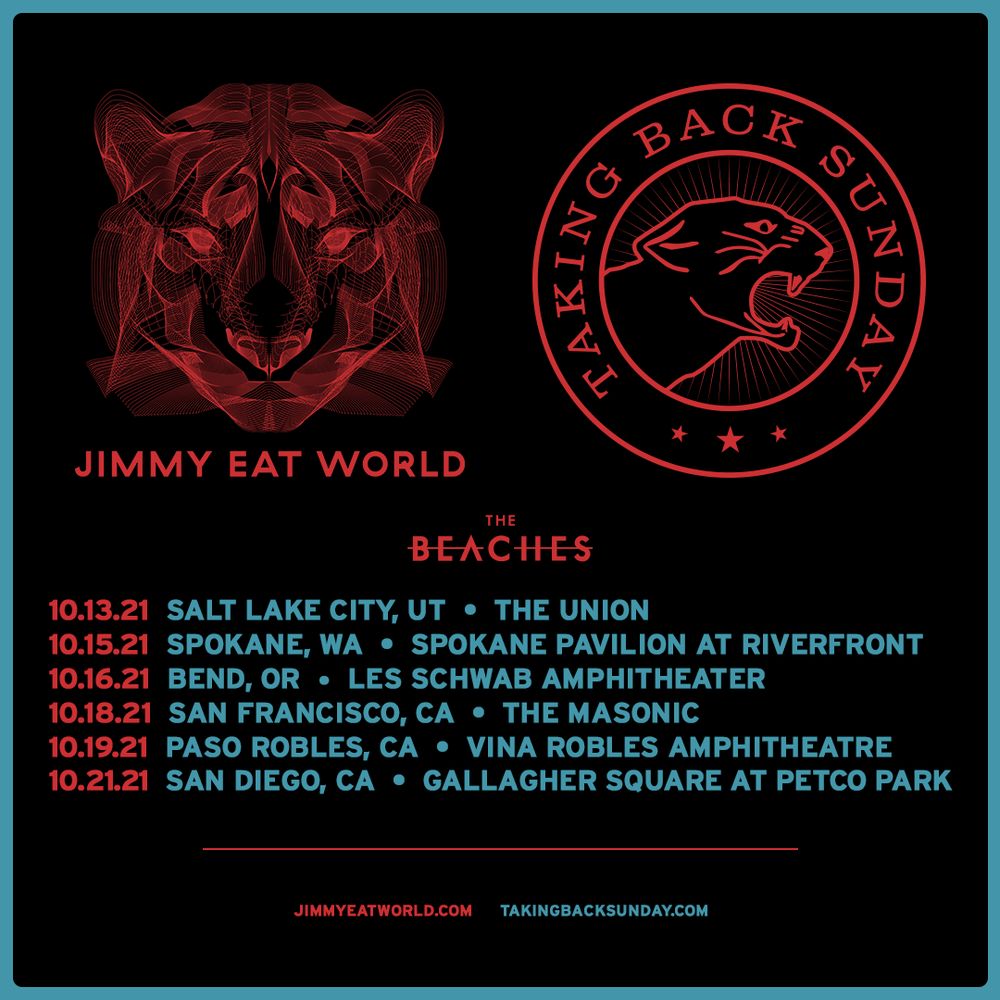Jimmy Eat World, Taking Back Sunday at Gallagher Square in San Diego, CA — October 21, 2021 concert flyer