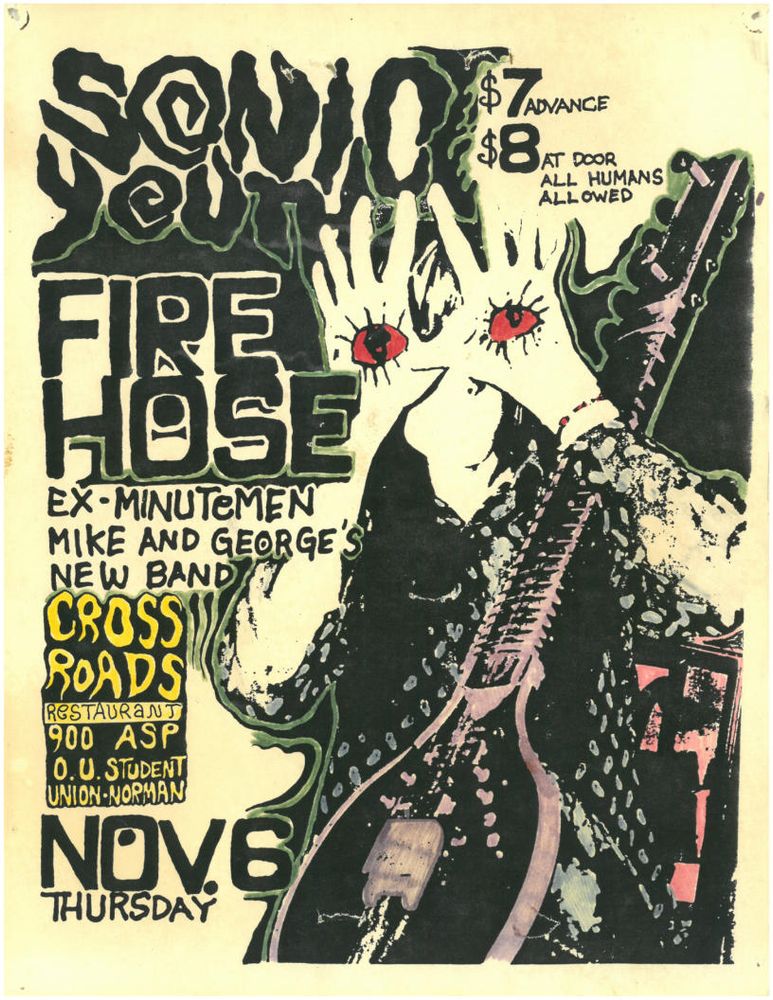 Sonic Youth, Firehose at Oklahoma Memorial Union (OMU) in Norman, OK — November 6, 1986 concert flyer
