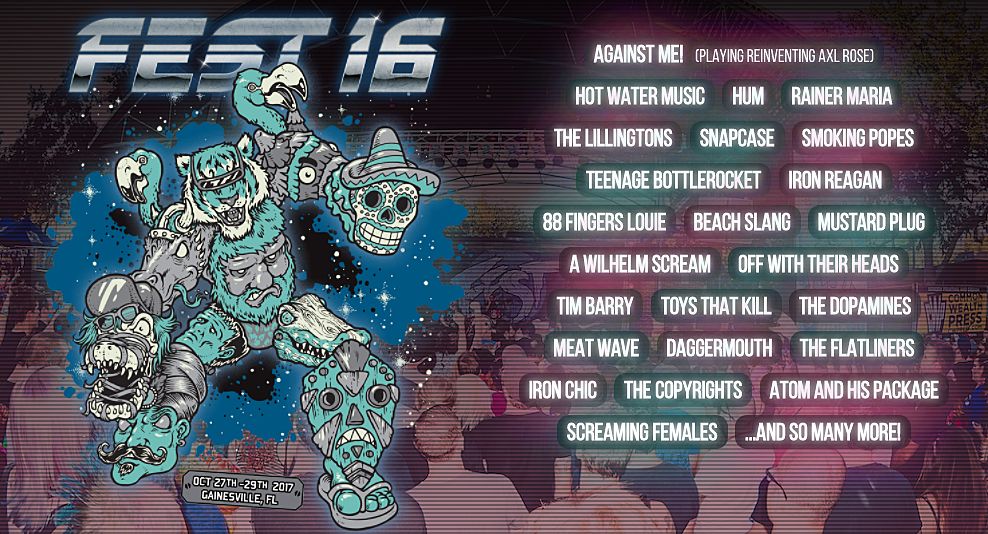 Against Me!, Rainer Maria, Beach Slang, and others at Bo Diddley Plaza in Gainesville, FL — October 28, 2017 concert flyer