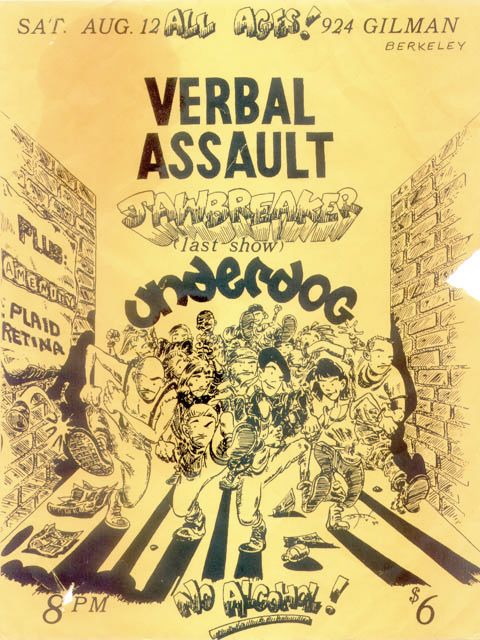 Jawbreaker, Verbal Assault, Underdog, and others at Gilman Street in Berkeley, CA — August 12, 1989 concert flyer